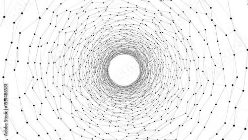Abstract wireframe circular tunnel. Vector white wormhole. 3D portal grid. Futuristic fantasy funnel.