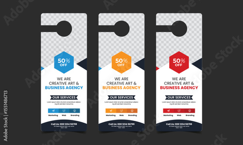Modern corporate business door hanger template with customizable text and graphics