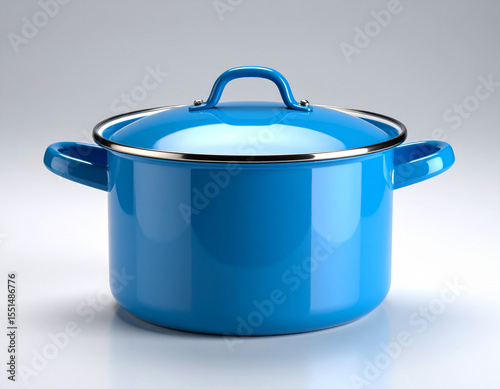 A vibrant blue cooking pot with a lid, showcasing its design and details.