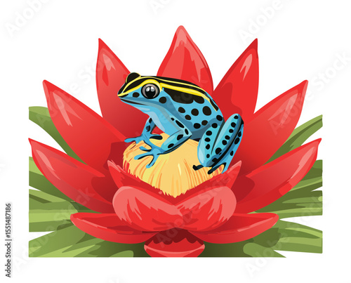 Poison Dart Frog on Red Tropical Bloom