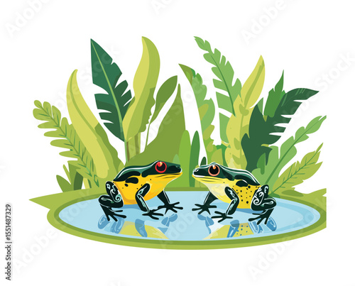 Frogs on Ground Amidst Tropical Plants