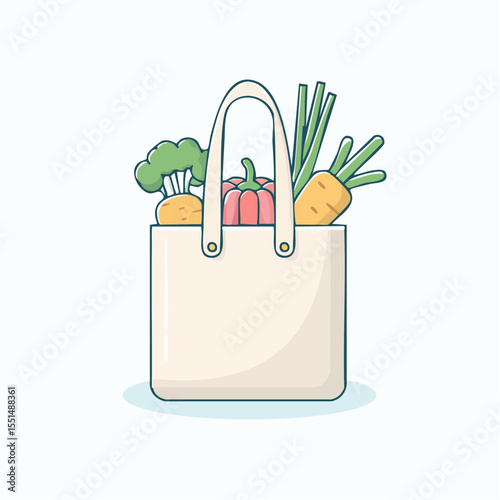 Tote bag with produce carrots leeks broccoli and pepper