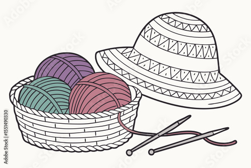 Hand-drawn Easter eggs with vintage straw cowboy hats, perfect for a summer fashion design