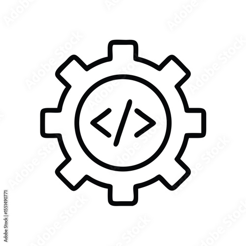Development settings icon gear with code symbol for software configuration and customization options