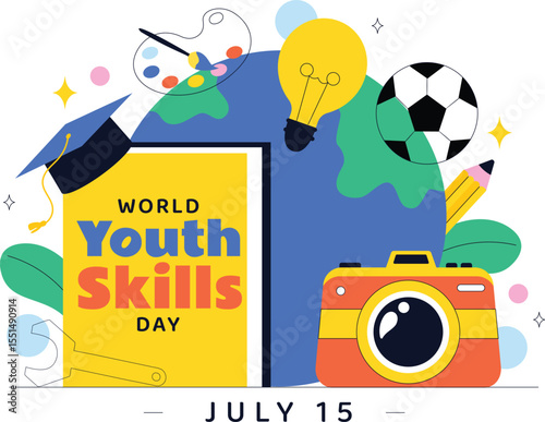 lat Style Youth Skills Day Illustration for Education Theme