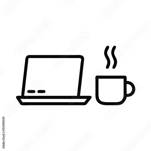 Laptop and coffee icon for remote work setup digital nomad lifestyle and productivity vector graphic design