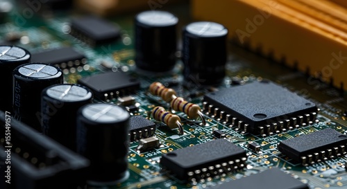 Close-up View of Motherboard Electronics
