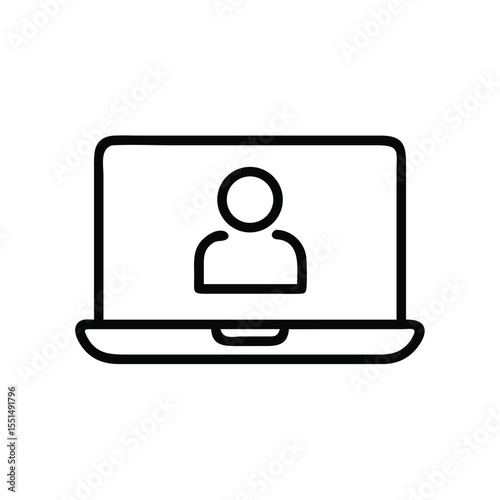Laptop computer with user profile icon for online meeting and video conference call vector illustration