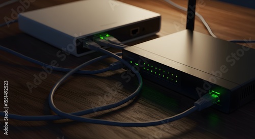 Internet Setup With Router and Blinking Modem
