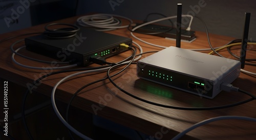 Internet Setup With Router and Blinking Modem
