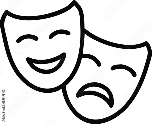 Theater drama masks comedy and tragedy vector icon illustration for acting and performance art design