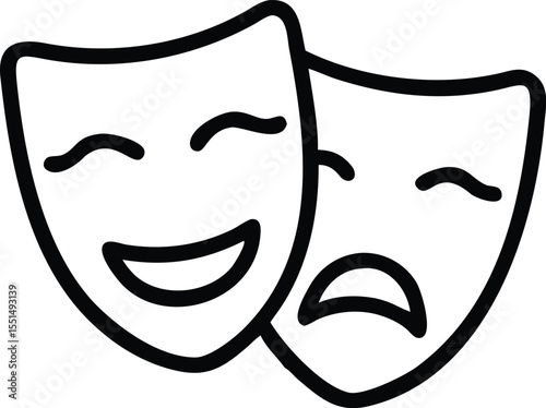 Theater drama masks vector icon illustration representing comedy and tragedy face expressions in black outline style