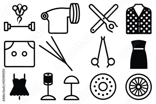 A black silhouette vector icon set of diverse gardening tools and household instruments for design and illustration