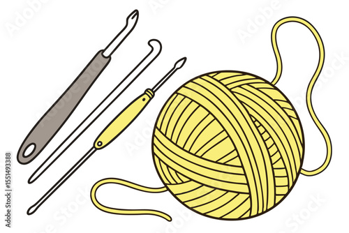 An illustration of a basket of yellow yarn with knitting needles, like a fresh autumn pumpkin