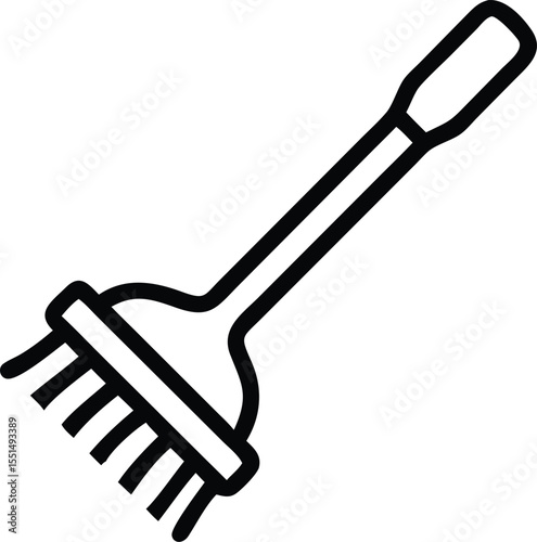 Explore the minimalist outline icon of a rake tool perfect for gardening landscaping and yard work projects
