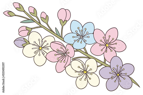 Pink floral pattern with blossoming spring flowers