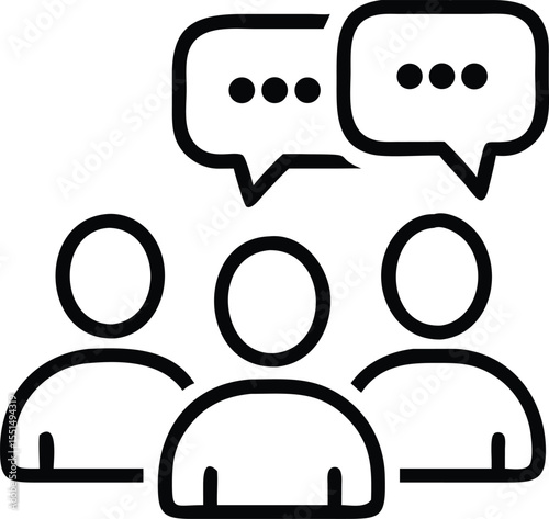 Group discussion and communication icon for teamwork and collaboration in business meetings and conferences