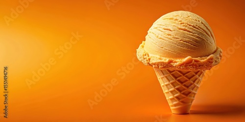 A generous scoop of creamy orange ice cream sits atop a vibrant orange background, inviting all to indulge in its velvety texture and citrusy charm , creamy texture, sweet indulgence