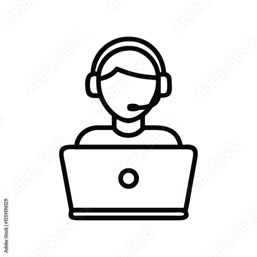 Customer support operator with headset and laptop icon vector illustration