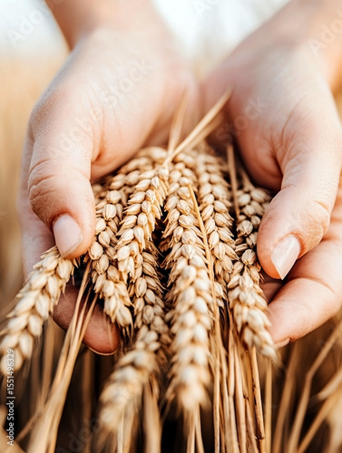 Hands Holding Golden Wheat Ears Harvest Agriculture Natural