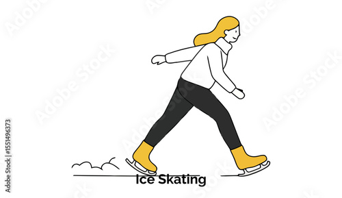 Young woman ice skating in winter attire. Side view action shot on a white background. Recreational activity. Outdoor Winter Sport -