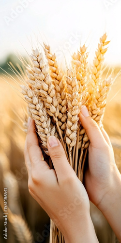 Hands Holding Golden Wheat Ears Harvest Agriculture Natural