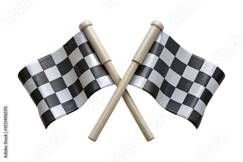 3d Two crossed checkered racing flag isolated on transparent png.