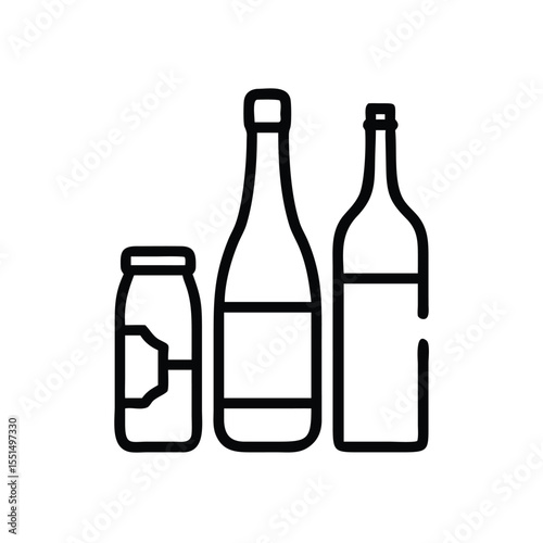 Outline vector drawing of liquor bottles and jar perfect for bar or restaurant logo