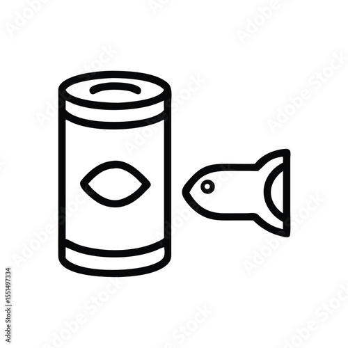 Canned sardines vector icon illustration, seafood product and fish outline drawing