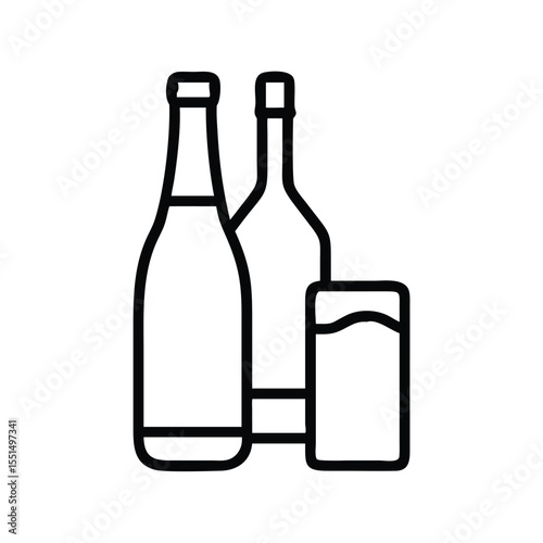 Illustration of two bottles and a glass for beverages like water juice or alcohol