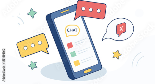 Smartphone displaying chat messages and speech bubbles isolated on transparent background silhouette