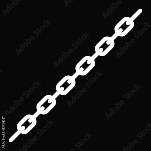 Minimalist black line drawing of a diagonal chain with bold links isolated on black. Clean vector illustration for legal, freedom, or design concepts. Simple, symbolic, and stark.