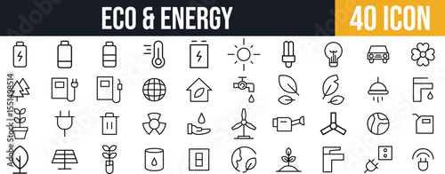 Eco & Energy Line Icons set. Nature, environment Power, Sustainability, and ecology line icon pack.