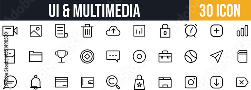 UI Essentials & Multimedia Icon Set. Files, Folders, Media, Messages, and Dashboard Elements icon set.