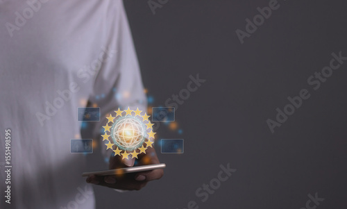 Young man hand using smartphone with to Interconnect, Interconnected Concept; People connect via wireless internet in a world of digital technology and communications that connect