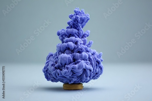 Abstract, vibrant, periwinkle-blue ink cloud, shaped like a stylized tree, resting on a neutral base