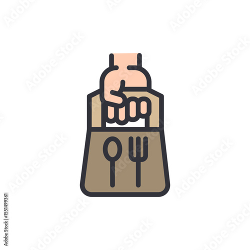 Hand Holding A Takeout Bag Featuring Cutlery Icons On Transparent