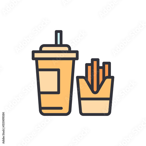 Soda Cup And French Fries Icon Fast Food Refreshment Concept
