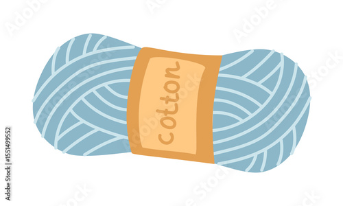 Womb elongated colored cotton threads, yarn for knitting with a label. Flat colored illustration. Cozy atmosphere. for packaging, sewing stores, handicraft blogs, creative goods, and handicrafts