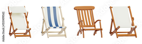 Set of Classic and Striped Deck Chairs for Outdoor Relaxation in 3D Collection
