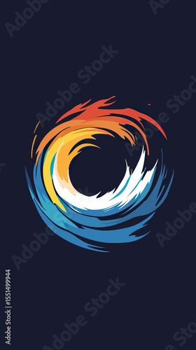 Abstract circular swirling vortex spiral with gradient colors in dynamic brush stroke style on dark background vector illustration
