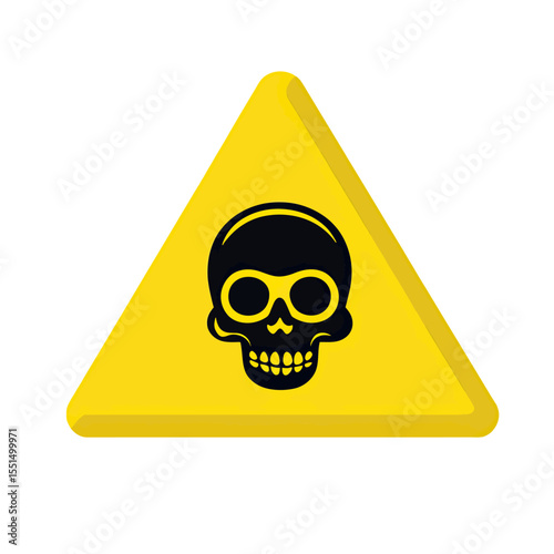 Yellow triangular danger sign with black skull symbol warning of toxic poison hazard risk alert in minimalist flat vector style design
