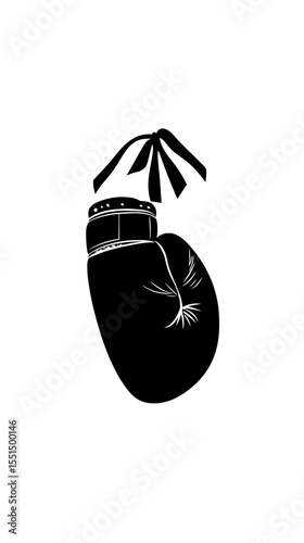Black boxing glove silhouette with tied laces isolated on white background flat minimalist vector illustration of fight sports equipment for martial arts training and competition gear