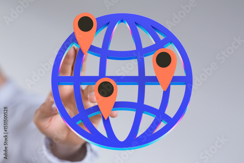 Illustrative image of a global network with location markers. Ideal for concepts of worldwide connectivity, global reach, and international business.