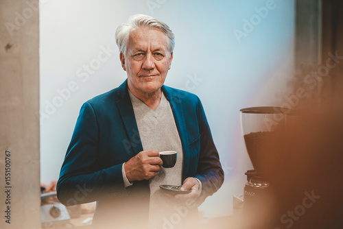 Businessman having coffee in cafe