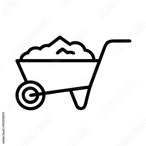 Wheelbarrow garden tool icon vector gardening equipment construction transport cart soil sand material 100