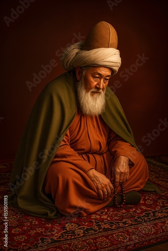 A spiritual elder seated in traditional Anatolian attire