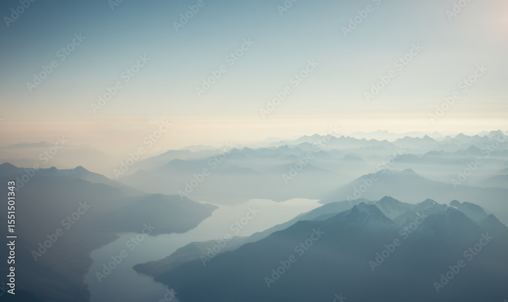 Fototapeta premium tranquil mountain lake at sunset. Empty space for text