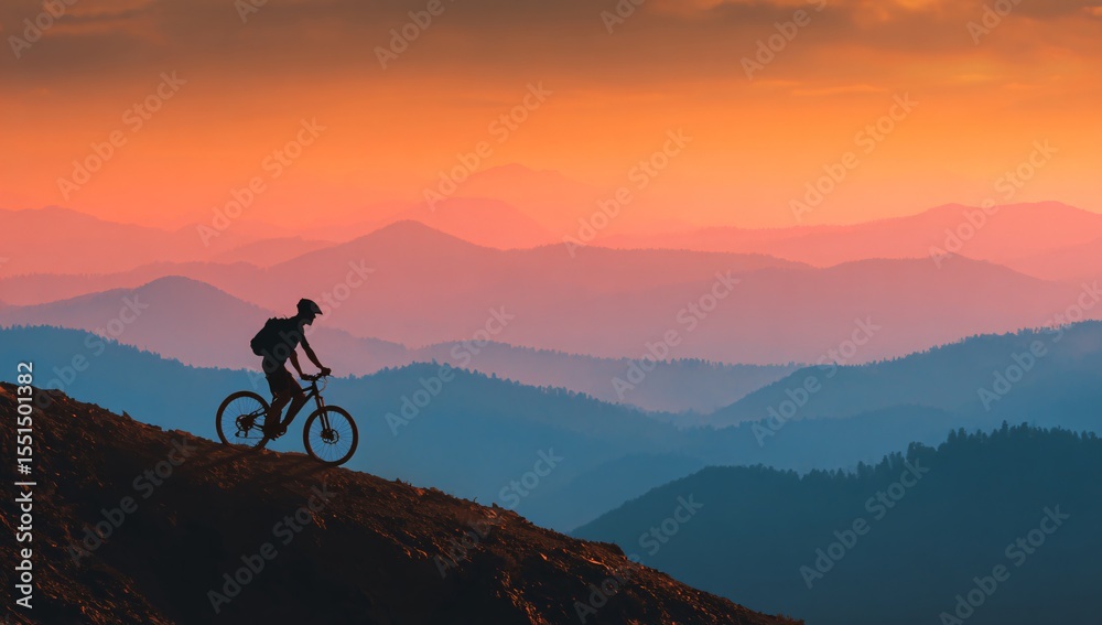 Fototapeta premium Man on mountain bike sunset silhouette