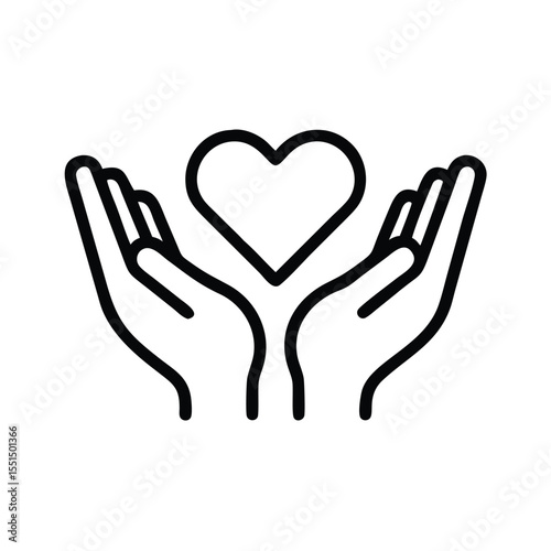 Hands holding heart vector illustration, love and care concept, support and charity symbol, outline icon, 100px